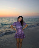Violet | Crystal Mirror Mini – High Neck Mixed Paillette Sequin Festival Party Dress