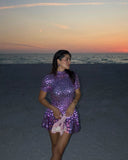 Violet | Crystal Mirror Mini – High Neck Mixed Paillette Sequin Festival Party Dress