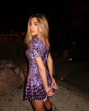 Violet | Crystal Mirror Mini – High Neck Mixed Paillette Sequin Festival Party Dress