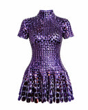 Violet | Crystal Mirror Mini – High Neck Mixed Paillette Sequin Festival Party Dress