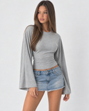 Violetta | Ruched Crop Top – Casual Crew Neck Long Bell Sleeve Gathered Waist
