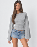 Violetta | Ruched Crop Top – Casual Crew Neck Long Bell Sleeve Gathered Waist