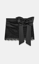 Vivian | Lace Two Piece Set – High Neck Long Sleeve Bodysuit Bow Mini Skirt Set