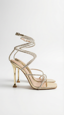 Williams | Rhinestone Strap Heeled Sandals – Square Toe Lace Up Evening Shoes