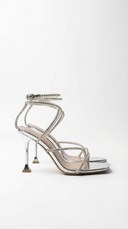 Williams | Rhinestone Strap Heeled Sandals – Square Toe Lace Up Evening Shoes