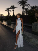 Winona | High Neck Ruched Maxi – Sleeveless Double Split Formal Evening Summer Dress