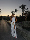 Winona | High Neck Ruched Maxi – Sleeveless Double Split Formal Evening Summer Dress