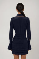 Winslow | Satin Mini – Cowl Neck Scarf Long Sleeve Pleated Skirt Party Dress