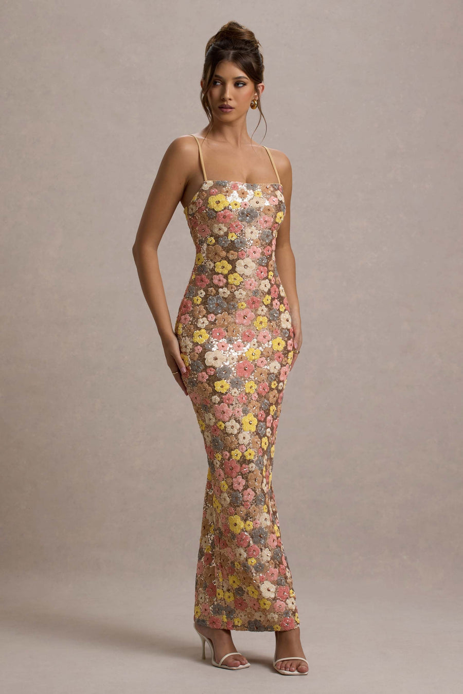 Winter | Floral Maxi Dress – Sweetheart Neckline Thin Straps Embroidery