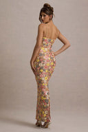 Winter | Floral Maxi Dress – Sweetheart Neckline Thin Straps Embroidery