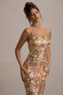 Winter | Floral Maxi Dress – Sweetheart Neckline Thin Straps Embroidery