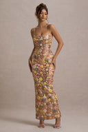 Winter | Floral Maxi Dress – Sweetheart Neckline Thin Straps Embroidery