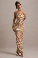 Winter | Floral Maxi Dress – Sweetheart Neckline Thin Straps Embroidery