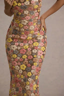 Winter | Floral Maxi Dress – Sweetheart Neckline Thin Straps Embroidery