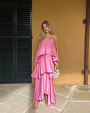 Stevie | Spaghetti Strap Tiered Ruffle Satin Maxi – Open Back Occasion Dress