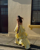 Stevie | Spaghetti Strap Tiered Ruffle Satin Maxi – Open Back Occasion Dress