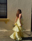 Stevie | Spaghetti Strap Tiered Ruffle Satin Maxi – Open Back Occasion Dress