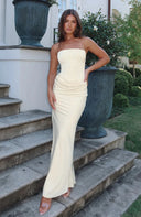 Rae | Strapless Corset Ruched Maxi – Boned Bodice Evening Formal Dress