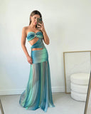 Wren | Ombre Maxi – Strapless Twist Cut Out High Split Summer Holiday Dress