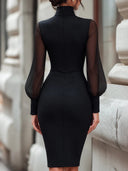 Xenia | Ruched Mini Dress – Evening Mock Neck Sheer Puff Sleeves Draped Front