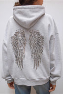 Ximena | Sequin Wing Graphic Hoodie – Hooded Long Sleeve Drop Shoulder Pullover