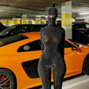 Xiomara | Glitter Mesh Jumpsuit – Halloween Hooded Face Cover Open Back