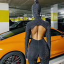 Xiomara | Glitter Mesh Jumpsuit – Halloween Hooded Face Cover Open Back