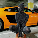 Xiomara | Glitter Mesh Jumpsuit – Halloween Hooded Face Cover Open Back