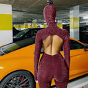 Xiomara | Glitter Mesh Jumpsuit – Halloween Hooded Face Cover Open Back