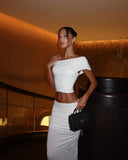 Yara | One Shoulder Ruched Set – Crop Top Flared Maxi Skirt Evening