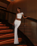 Yara | One Shoulder Ruched Set – Crop Top Flared Maxi Skirt Evening