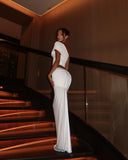 Yara | One Shoulder Ruched Set – Crop Top Flared Maxi Skirt Evening