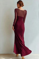 Yesenia | Ruched Maxi Dress – Evening Sheer Long Sleeve Sweetheart High Slit