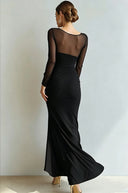 Yesenia | Ruched Maxi Dress – Evening Sheer Long Sleeve Sweetheart High Slit