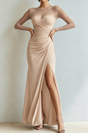 Yesenia | Ruched Maxi Dress – Evening Sheer Long Sleeve Sweetheart High Slit