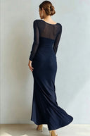 Yesenia | Ruched Maxi Dress – Evening Sheer Long Sleeve Sweetheart High Slit