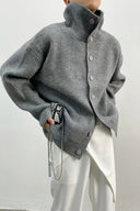 Yvette | Oversized Ribbed Cardigan – High Neck Button Front Long Sleeve