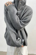 Yvette | Oversized Ribbed Cardigan – High Neck Button Front Long Sleeve