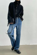 Yvette | Oversized Ribbed Cardigan – High Neck Button Front Long Sleeve
