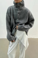 Yvette | Oversized Ribbed Cardigan – High Neck Button Front Long Sleeve