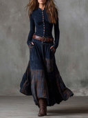Yvonne | Belted Midi Dress – Casual V Neck Long Sleeve Button Front Pockets