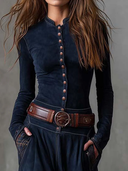 Yvonne | Belted Midi Dress – Casual V Neck Long Sleeve Button Front Pockets