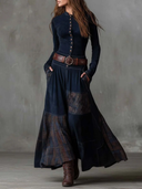 Yvonne | Belted Midi Dress – Casual V Neck Long Sleeve Button Front Pockets