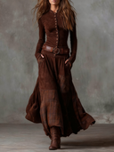 Yvonne | Belted Midi Dress – Casual V Neck Long Sleeve Button Front Pockets