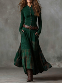 Yvonne | Belted Midi Dress – Casual V Neck Long Sleeve Button Front Pockets