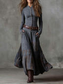 Yvonne | Belted Midi Dress – Casual V Neck Long Sleeve Button Front Pockets