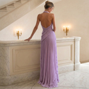 Zafira | Pleated Ruffle Maxi Dress – Evening Halter Neck Draped Front