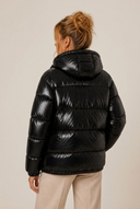 Zahara | Glossy Puffer Jacket – Winter Hooded Zip Front Long Sleeve Pockets