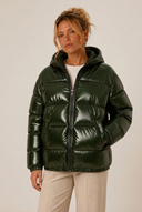 Zahara | Glossy Puffer Jacket – Winter Hooded Zip Front Long Sleeve Pockets