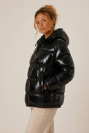 Zahara | Glossy Puffer Jacket – Winter Hooded Zip Front Long Sleeve Pockets